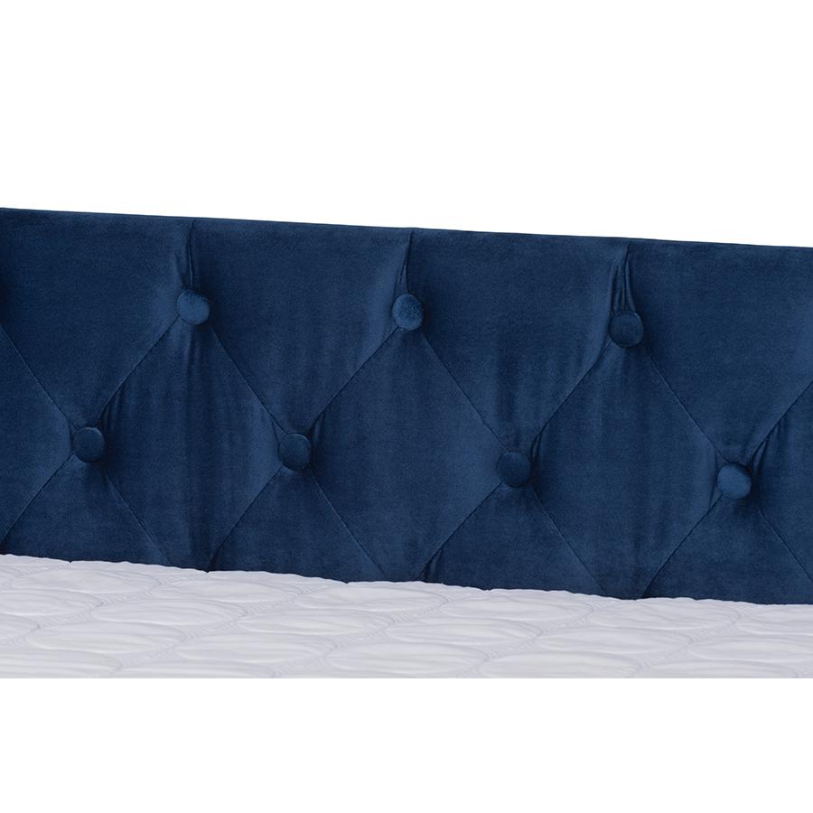 Navy Blue Velvet Fabric Upholstered Full Size Daybed with Trundle. Picture 6