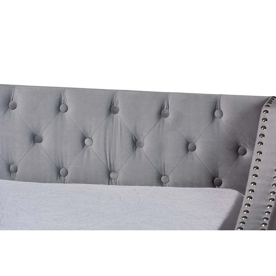 Grey Velvet Fabric Upholstered Twin Size Daybed with Trundle. Picture 6