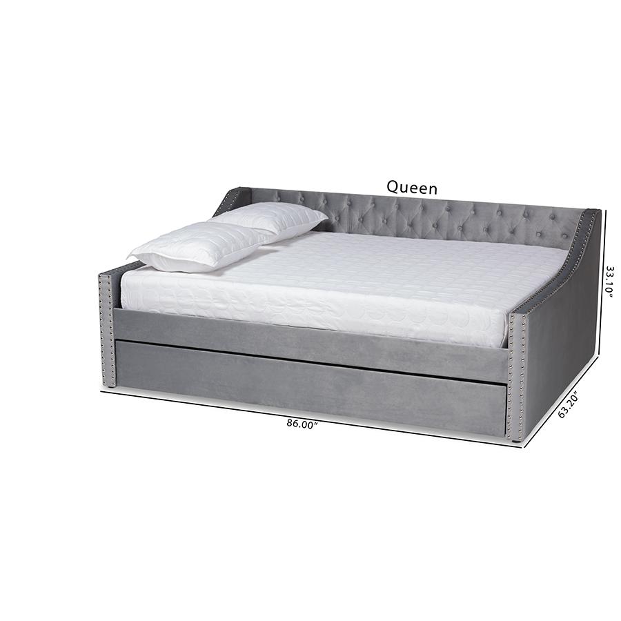 Grey Velvet Fabric Upholstered Full Size Daybed with Trundle. Picture 12