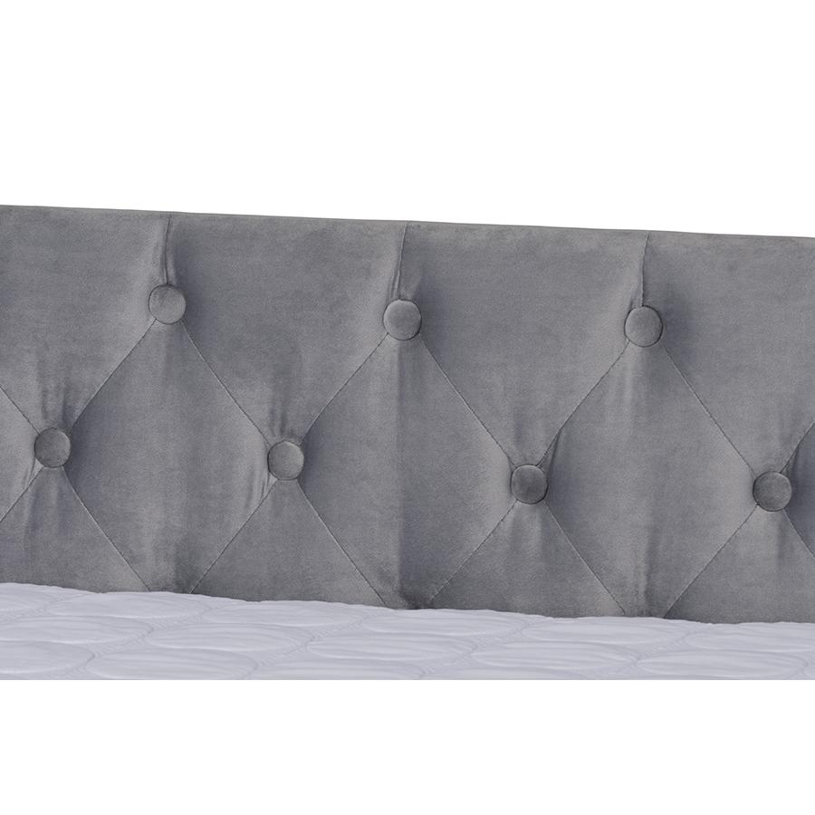 Grey Velvet Fabric Upholstered Full Size Daybed with Trundle. Picture 6