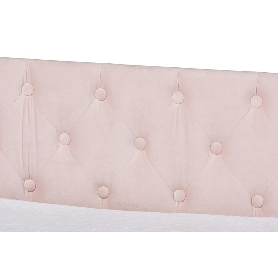 Pink Velvet Fabric Upholstered Twin Size Daybed with Trundle. Picture 6