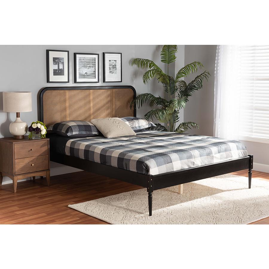 Charcoal Finished Wood and Synthetic Rattan Queen Size Platform Bed. Picture 7