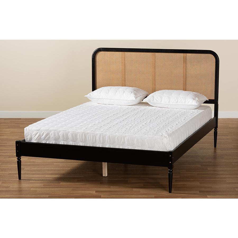 Charcoal Finished Wood and Synthetic Rattan Queen Size Platform Bed. Picture 8