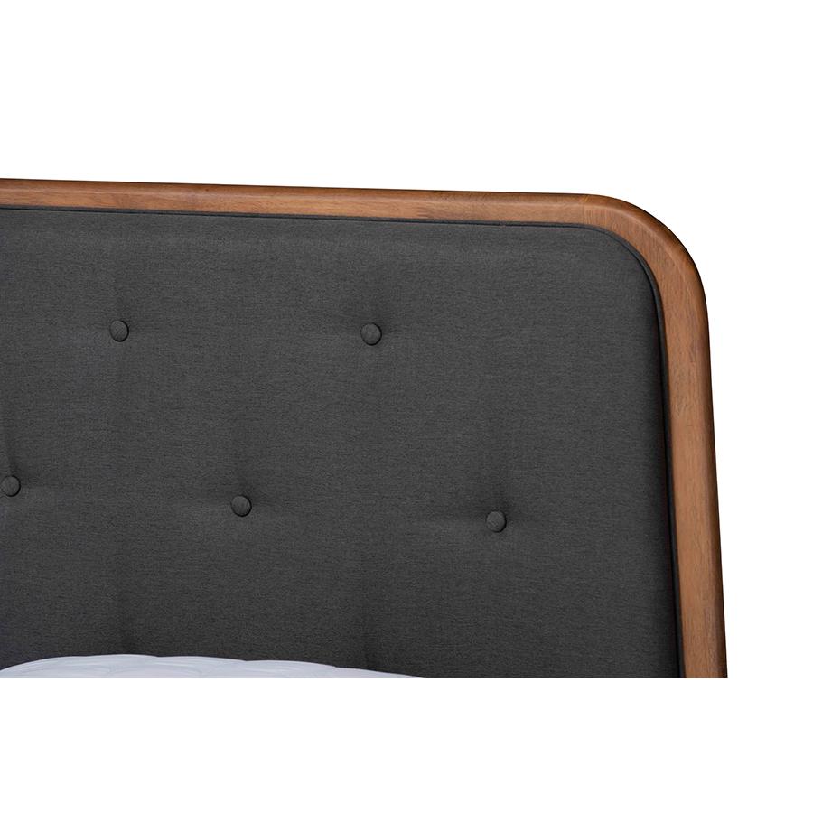 Baxton Studio Diantha Classic and Traditional Dark Grey Fabric Upholstered and Walnut Brown Finished Wood Full Size Platform Bed. Picture 6