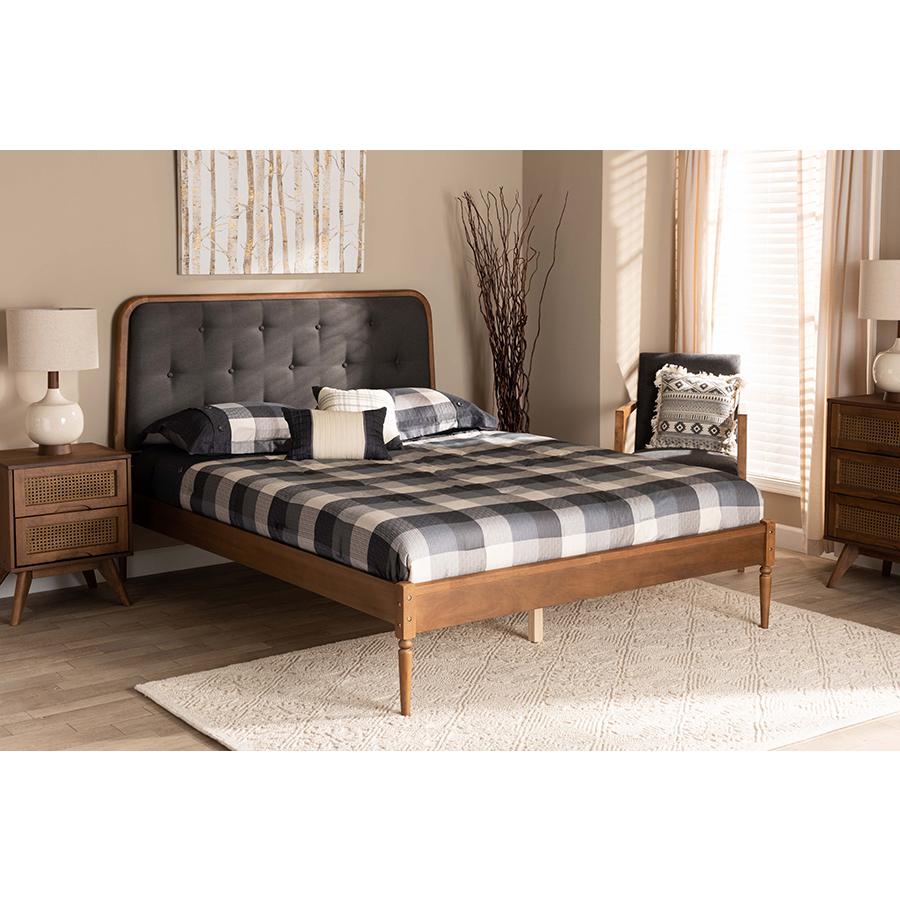Baxton Studio Diantha Classic and Traditional Dark Grey Fabric Upholstered and Walnut Brown Finished Wood Full Size Platform Bed. Picture 1