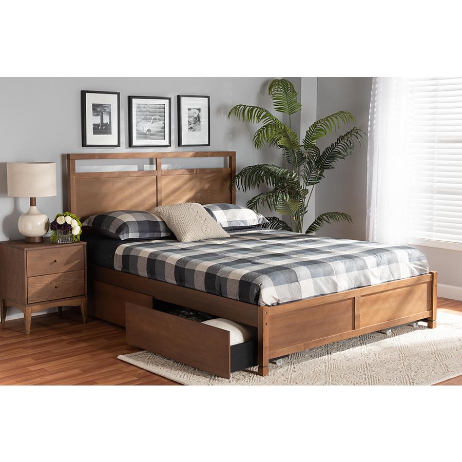 Walnut Brown Finished Wood Full Size 4-Drawer Platform Storage Bed. Picture 10