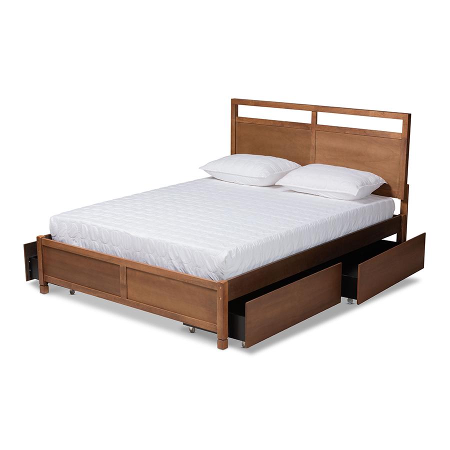 Walnut Brown Finished Wood Full Size 4-Drawer Platform Storage Bed. Picture 2