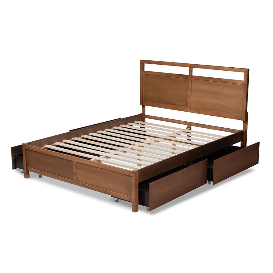 Walnut Brown Finished Wood Full Size 4-Drawer Platform Storage Bed. Picture 5