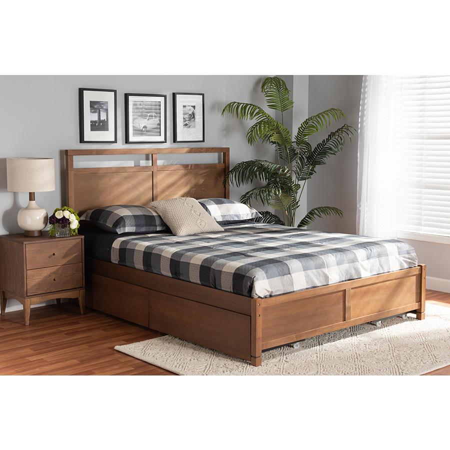 Walnut Brown Finished Wood Full Size 4-Drawer Platform Storage Bed. Picture 9
