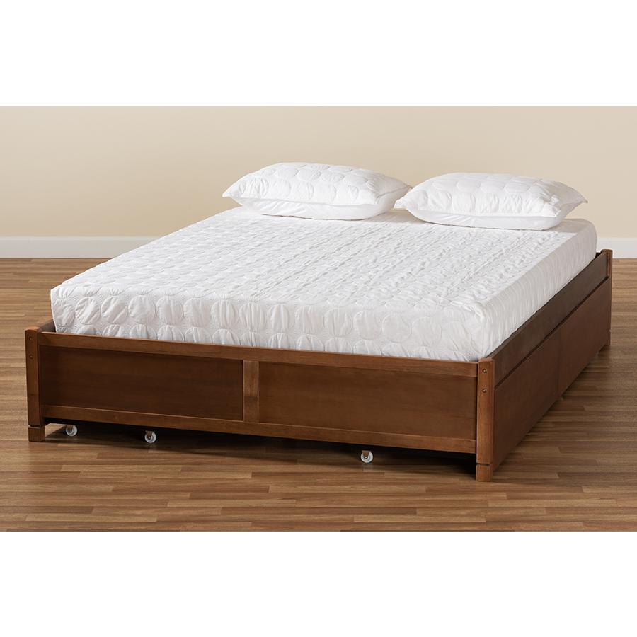 Walnut Brown Finished Wood Full Size 4-Drawer Platform Storage Bed Frame. Picture 10