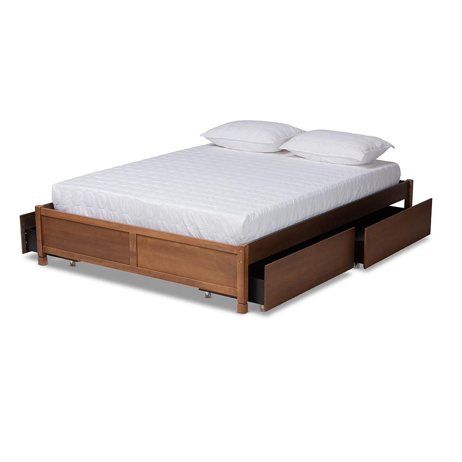 Walnut Brown Finished Wood Full Size 4-Drawer Platform Storage Bed Frame. Picture 2