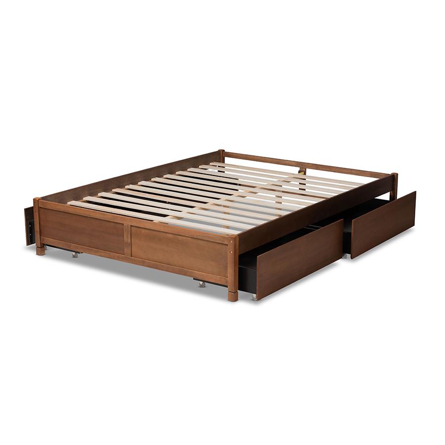 Walnut Brown Finished Wood Full Size 4-Drawer Platform Storage Bed Frame. Picture 5