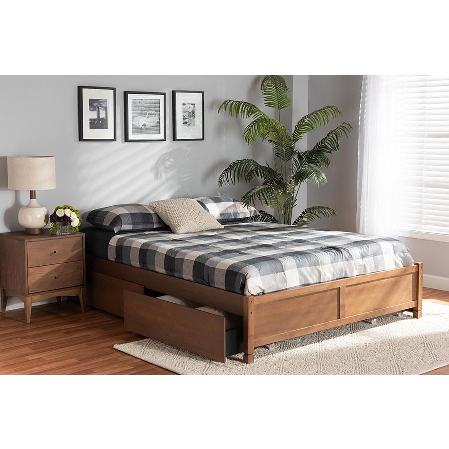 Walnut Brown Finished Wood Full Size 4-Drawer Platform Storage Bed Frame. Picture 9