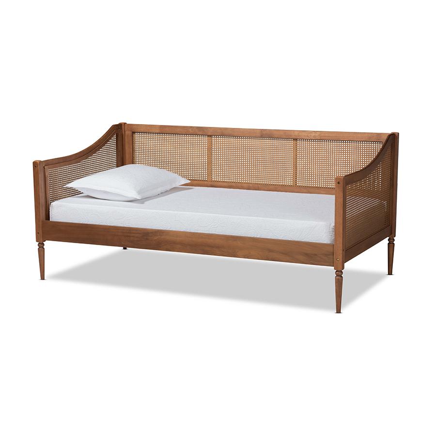 Walnut Brown Finished Wood and Synthetic Rattan Twin Size Daybed. Picture 1