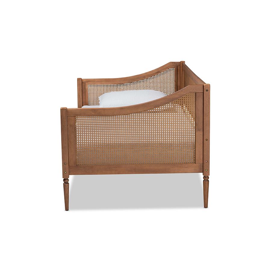 Walnut Brown Finished Wood and Synthetic Rattan Twin Size Daybed. Picture 2