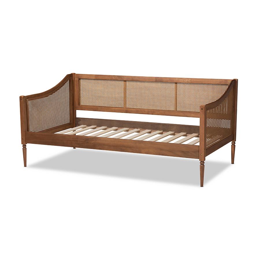 Walnut Brown Finished Wood and Synthetic Rattan Twin Size Daybed. Picture 3