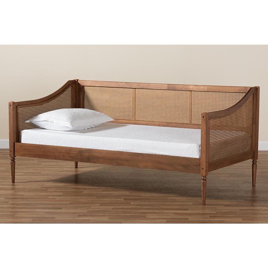 Walnut Brown Finished Wood and Synthetic Rattan Twin Size Daybed. Picture 8