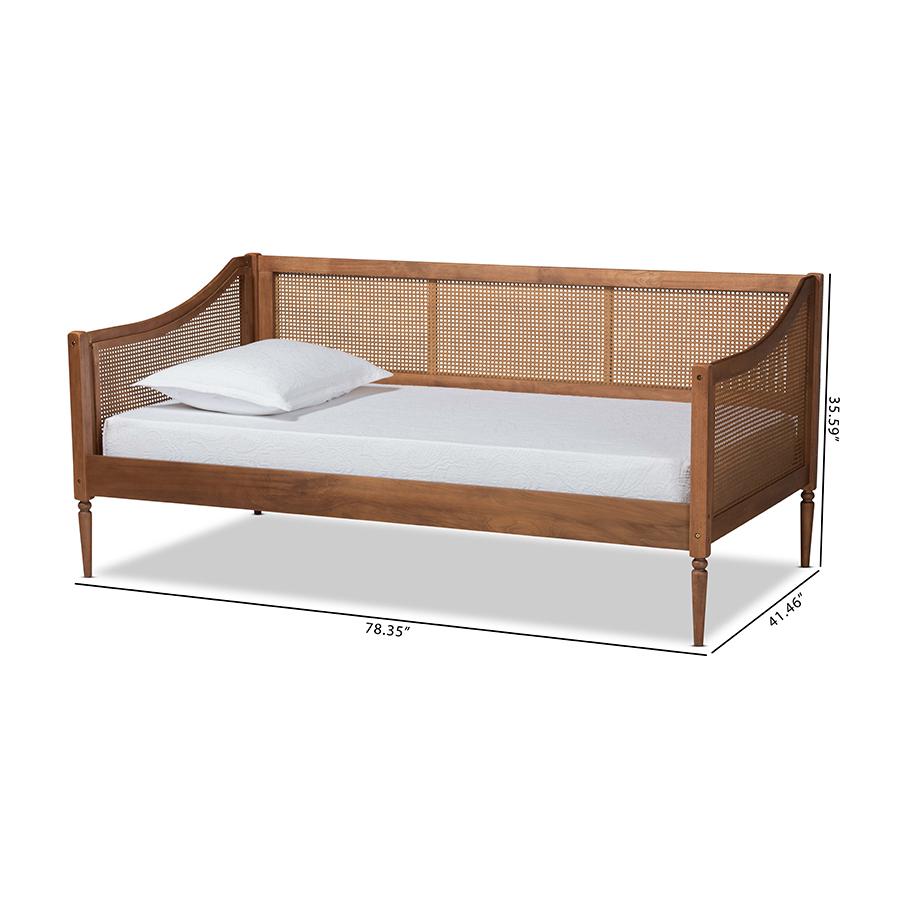 Walnut Brown Finished Wood and Synthetic Rattan Twin Size Daybed. Picture 9