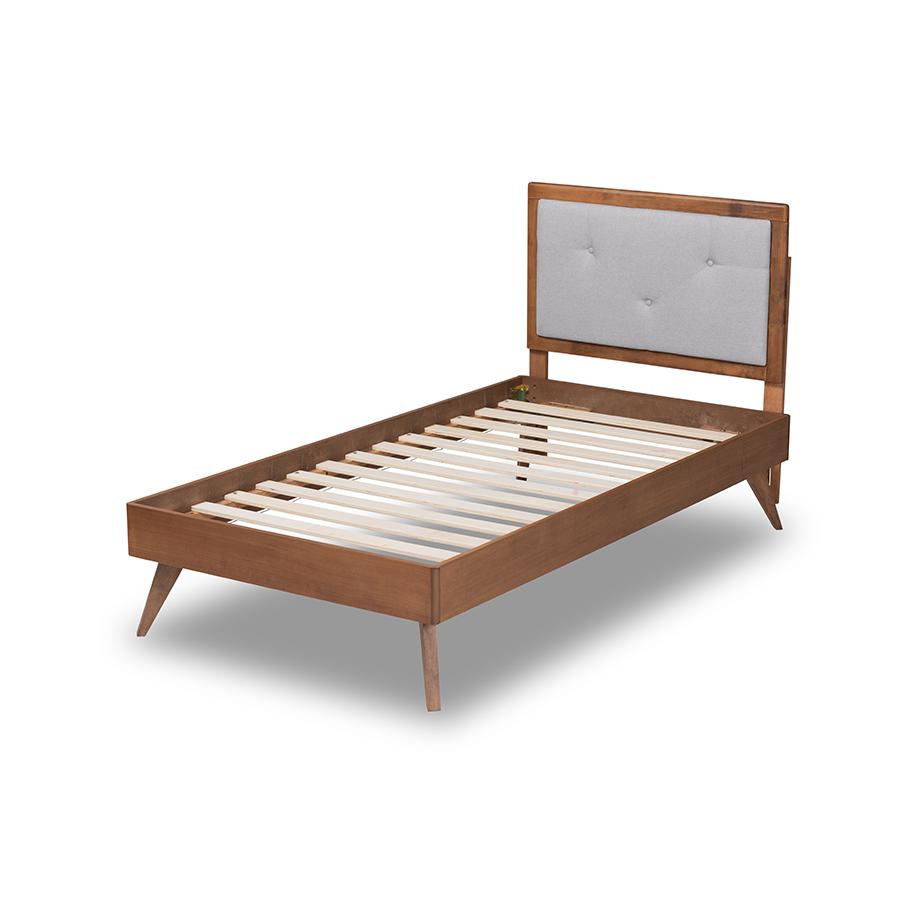Walnut Brown Finished Wood Twin Size Platform Bed. Picture 3