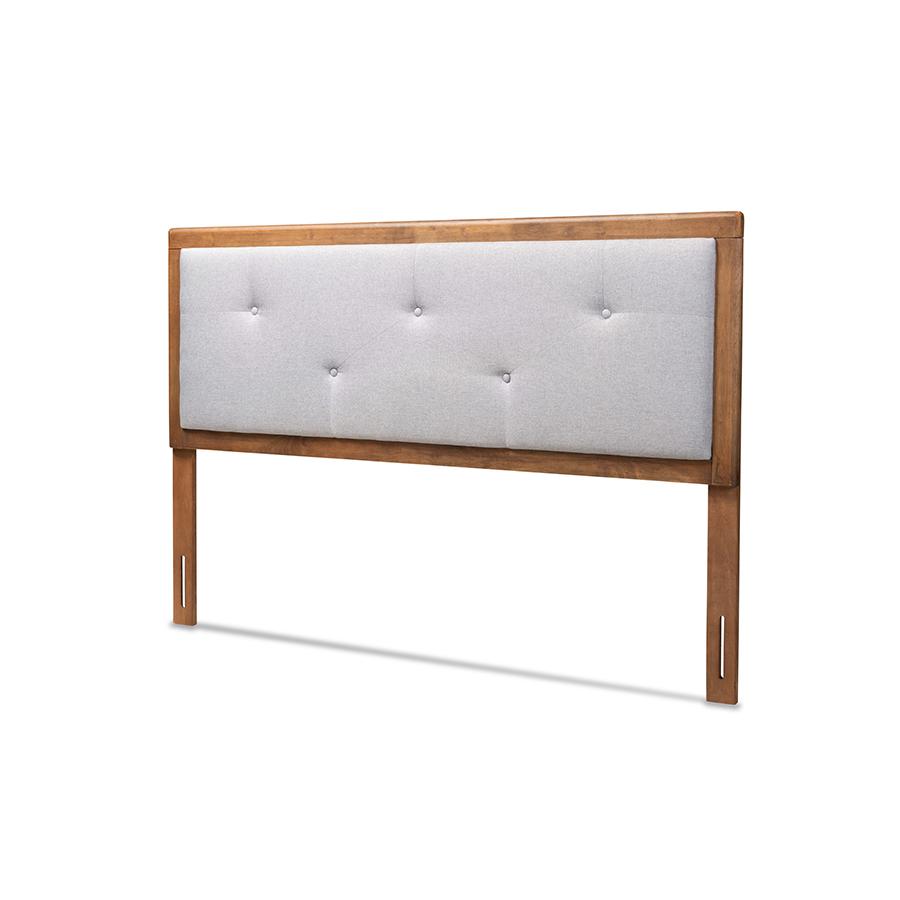 Baxton Studio Abner Modern and Contemporary Transitional Light Grey Fabric Upholstered and Walnut Brown Finished Wood Full Size Headboard. Picture 2