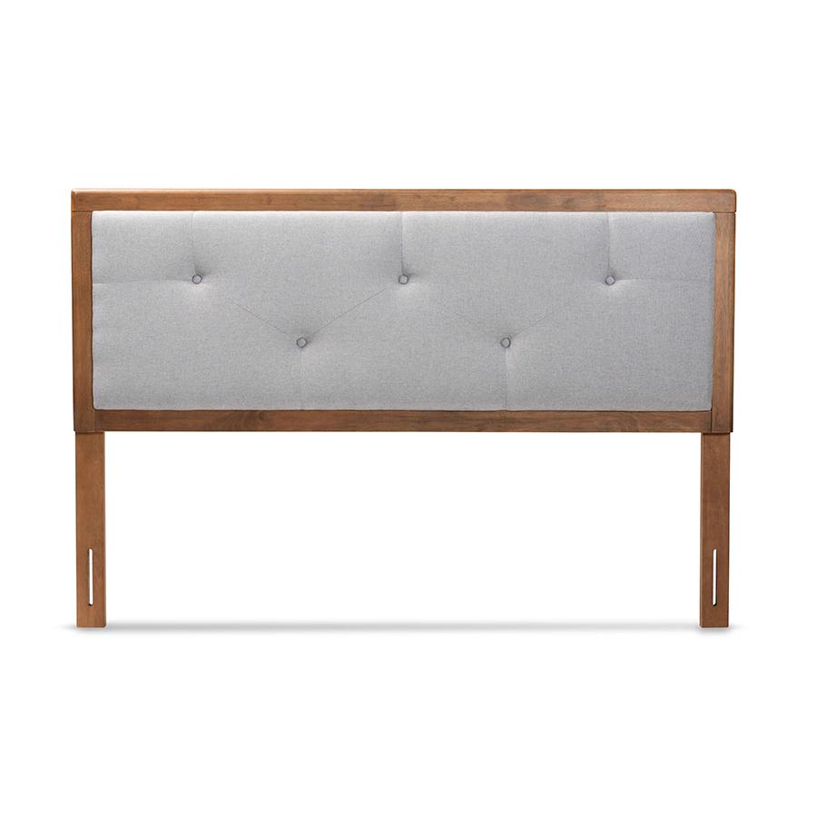 Baxton Studio Abner Modern and Contemporary Transitional Light Grey Fabric Upholstered and Walnut Brown Finished Wood Full Size Headboard. Picture 3