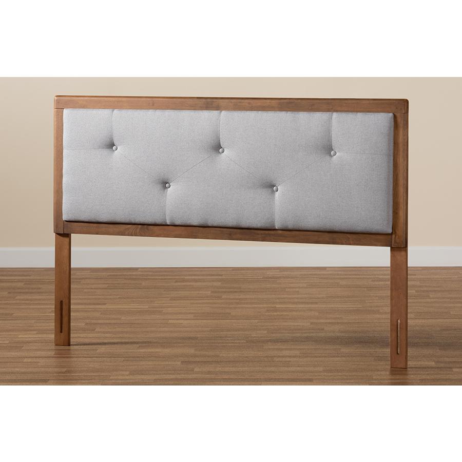 Baxton Studio Abner Modern and Contemporary Transitional Light Grey Fabric Upholstered and Walnut Brown Finished Wood Full Size Headboard. Picture 6