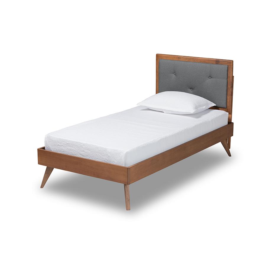 Walnut Brown Finished Wood Twin Size Platform Bed. Picture 1
