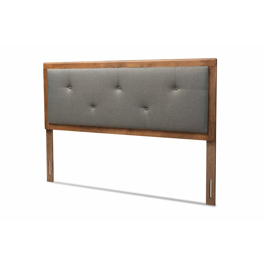 Baxton Studio Abner Modern and Contemporary Transitional Dark Grey Fabric Upholstered and Walnut Brown Finished Wood Full Size Headboard. Picture 2