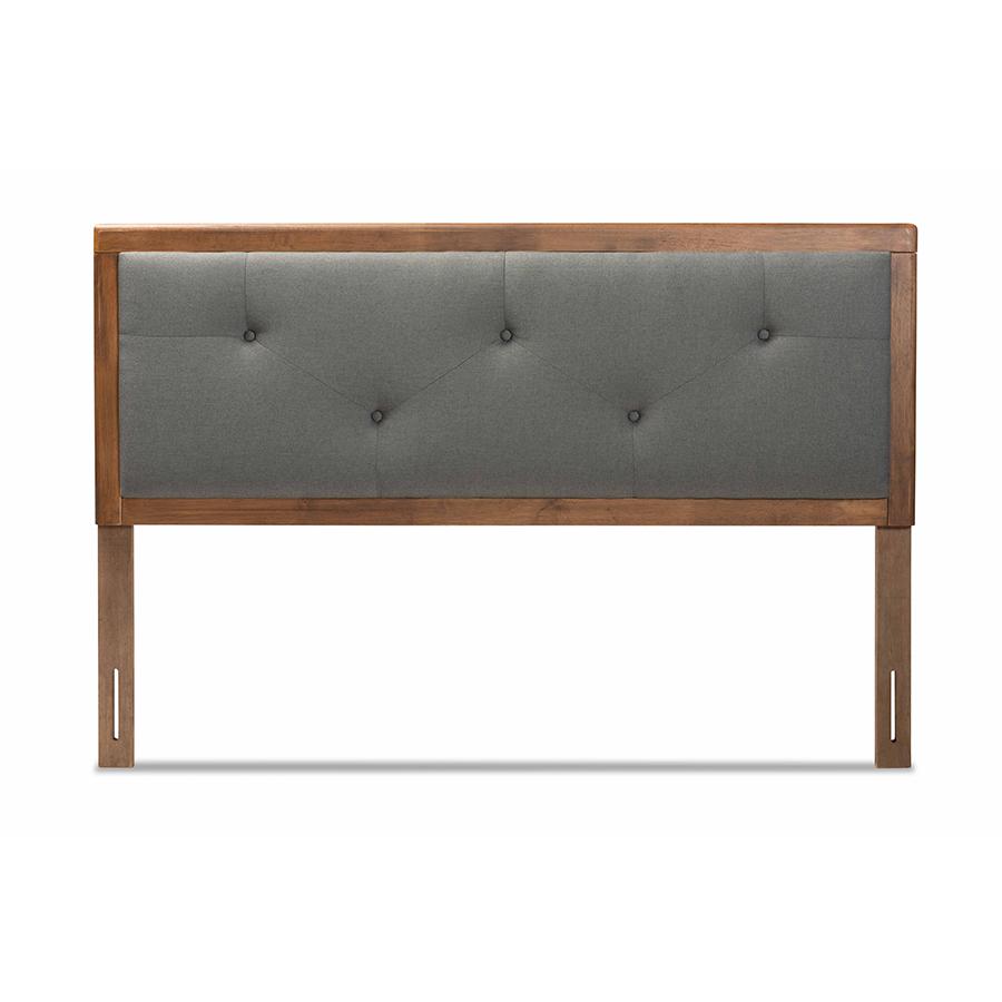 Baxton Studio Abner Modern and Contemporary Transitional Dark Grey Fabric Upholstered and Walnut Brown Finished Wood Full Size Headboard. Picture 3