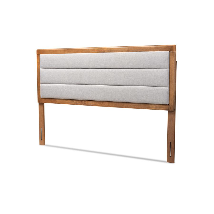 Baxton Studio Dexter Modern and Contemporary Light Grey Fabric Upholstered and Walnut Brown Finished Wood Full Size Headboard. Picture 2