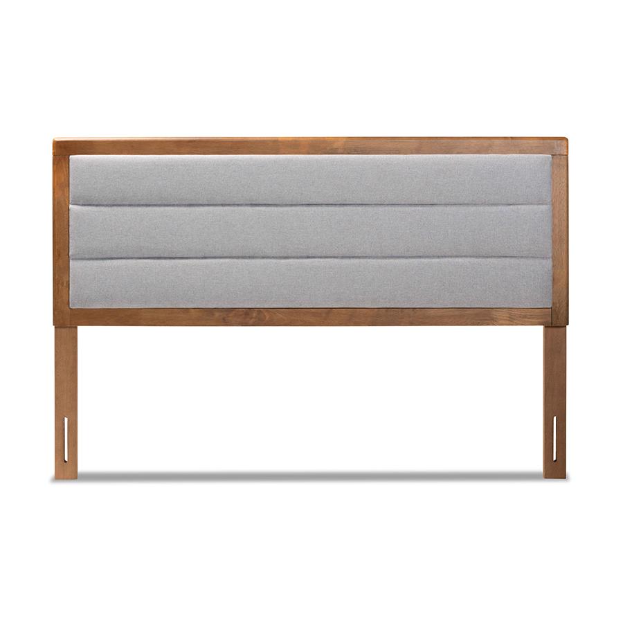 Baxton Studio Dexter Modern and Contemporary Light Grey Fabric Upholstered and Walnut Brown Finished Wood Full Size Headboard. Picture 3