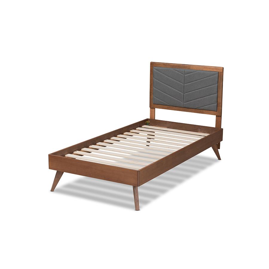 Walnut brown Finished Wood Twin Size Platform Bed. Picture 3