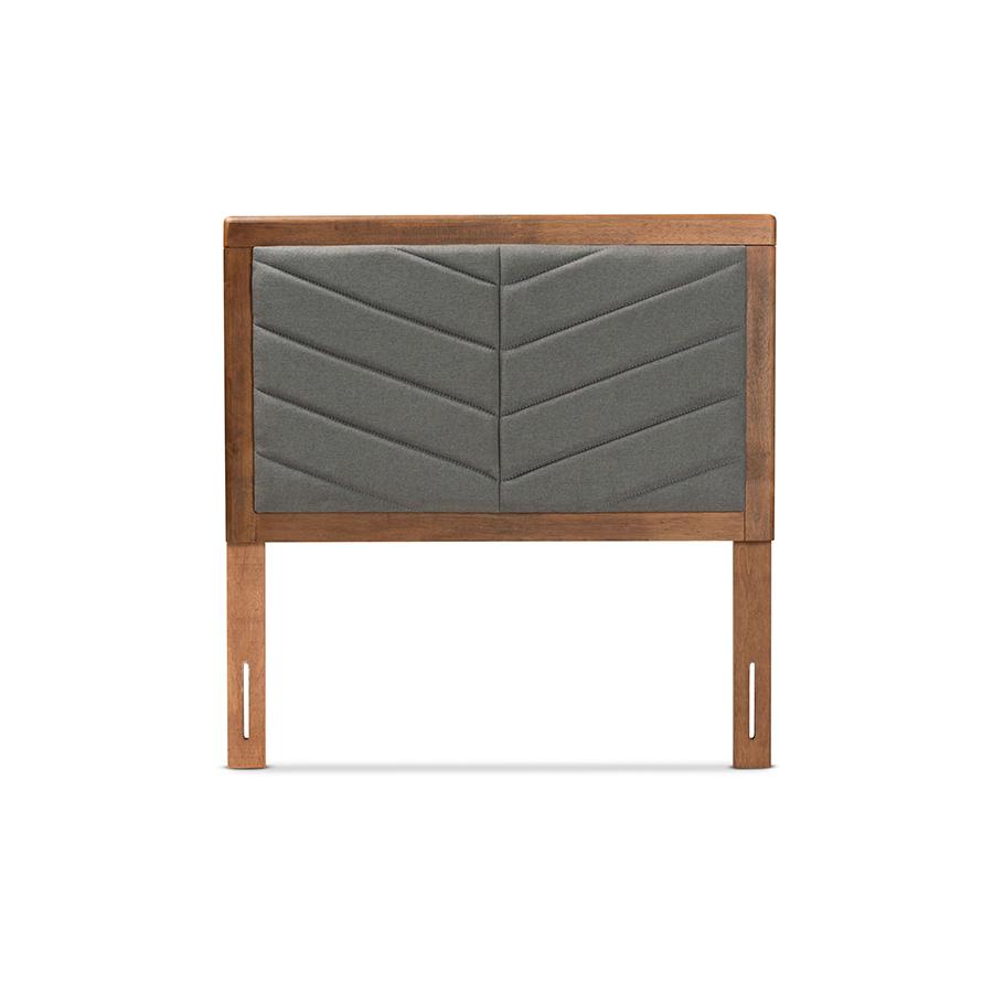 Baxton Studio Iden Modern and Contemporary Dark Grey Fabric Upholstered and Walnut Brown Finished Wood Twin Size Headboard. Picture 3