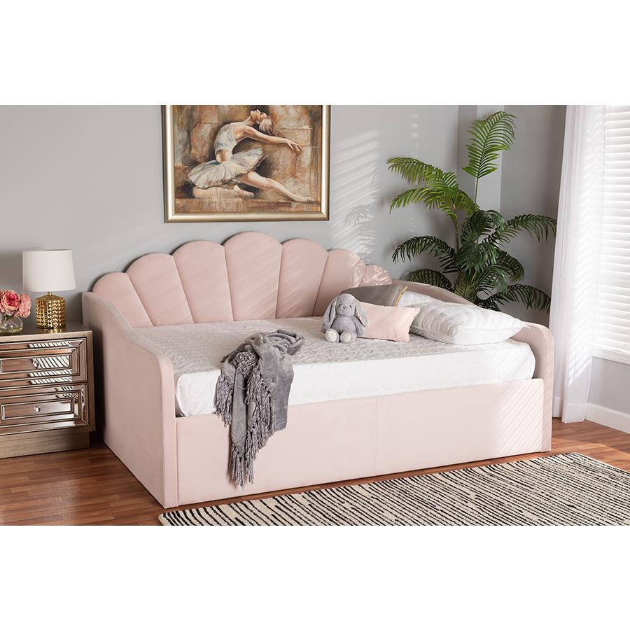 Light Pink Velvet Fabric Upholstered Full Size Daybed. Picture 7