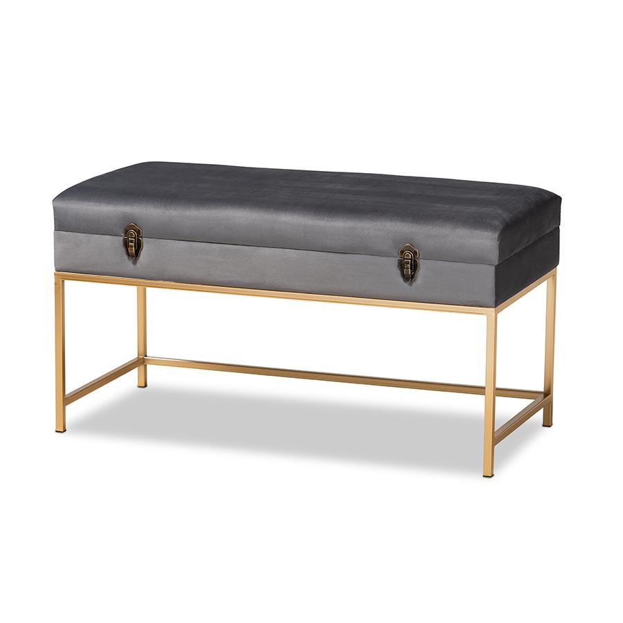 Gold Finished Metal Large Storage Ottoman. Picture 1