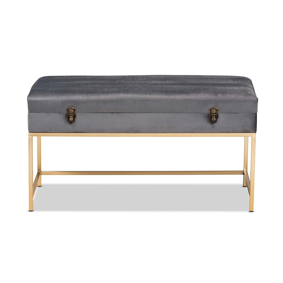 Gold Finished Metal Large Storage Ottoman. Picture 3