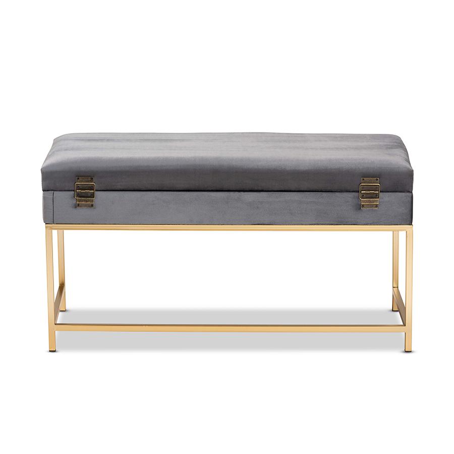Gold Finished Metal Large Storage Ottoman. Picture 5