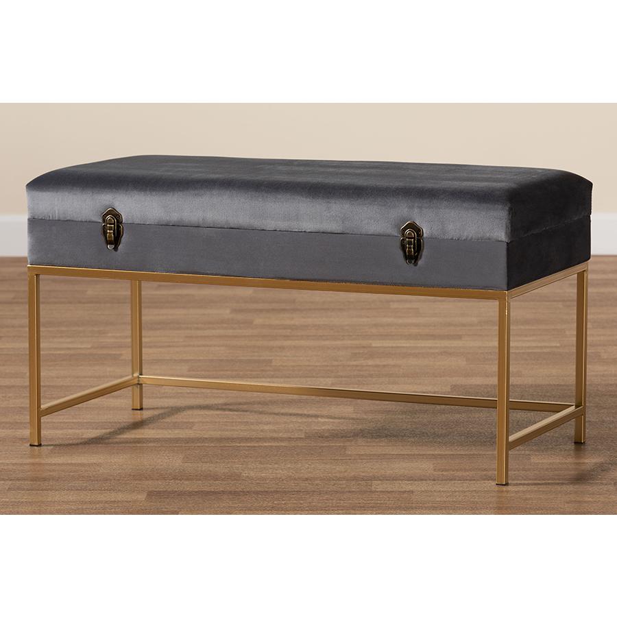 Gold Finished Metal Large Storage Ottoman. Picture 9