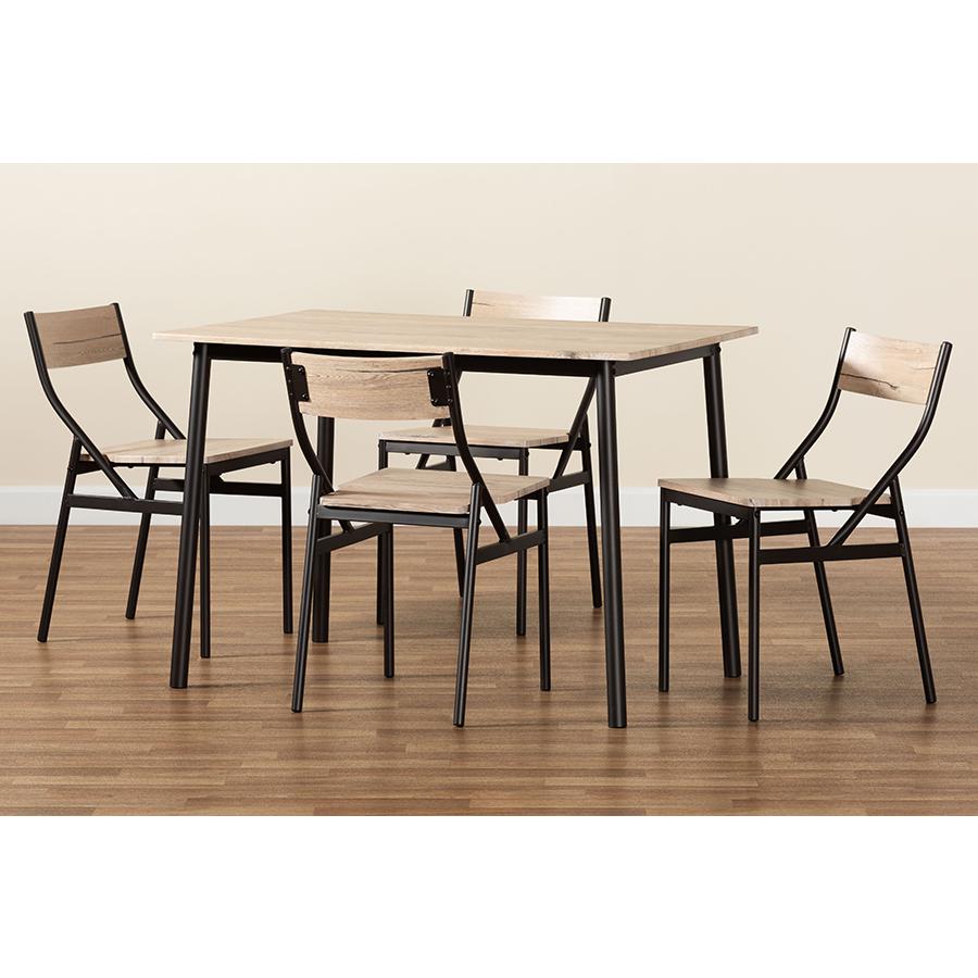Oak Brown Finished Wood and Dark Brown Metal 5-Piece Dining Set. Picture 10