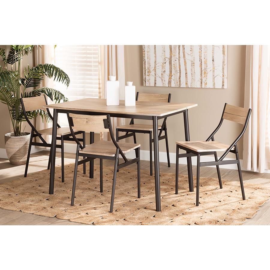 Oak Brown Finished Wood and Dark Brown Metal 5-Piece Dining Set. Picture 9