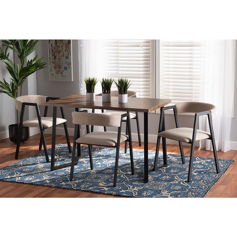 Beige Fabric Upholstered and Black Metal 5-Piece Dining Set. Picture 10