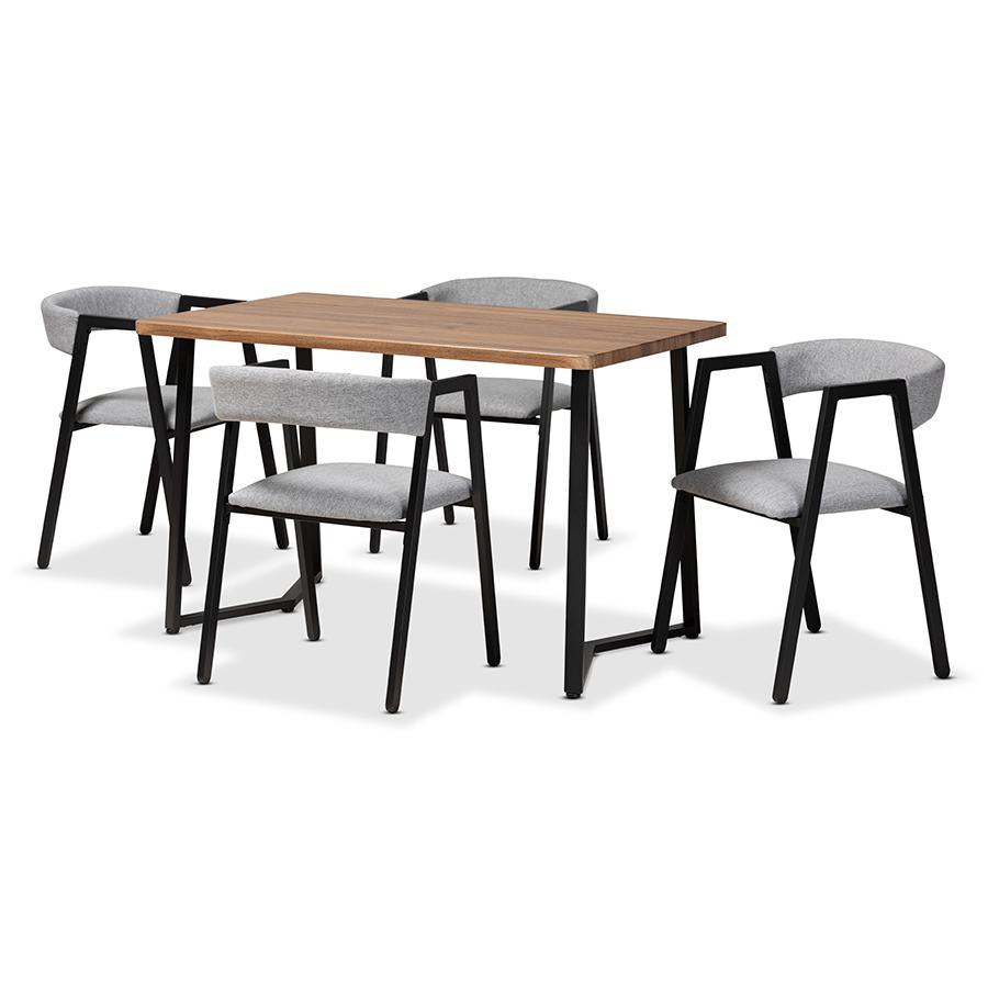 Grey Fabric Upholstered and Black Metal 5-Piece Dining Set. Picture 1
