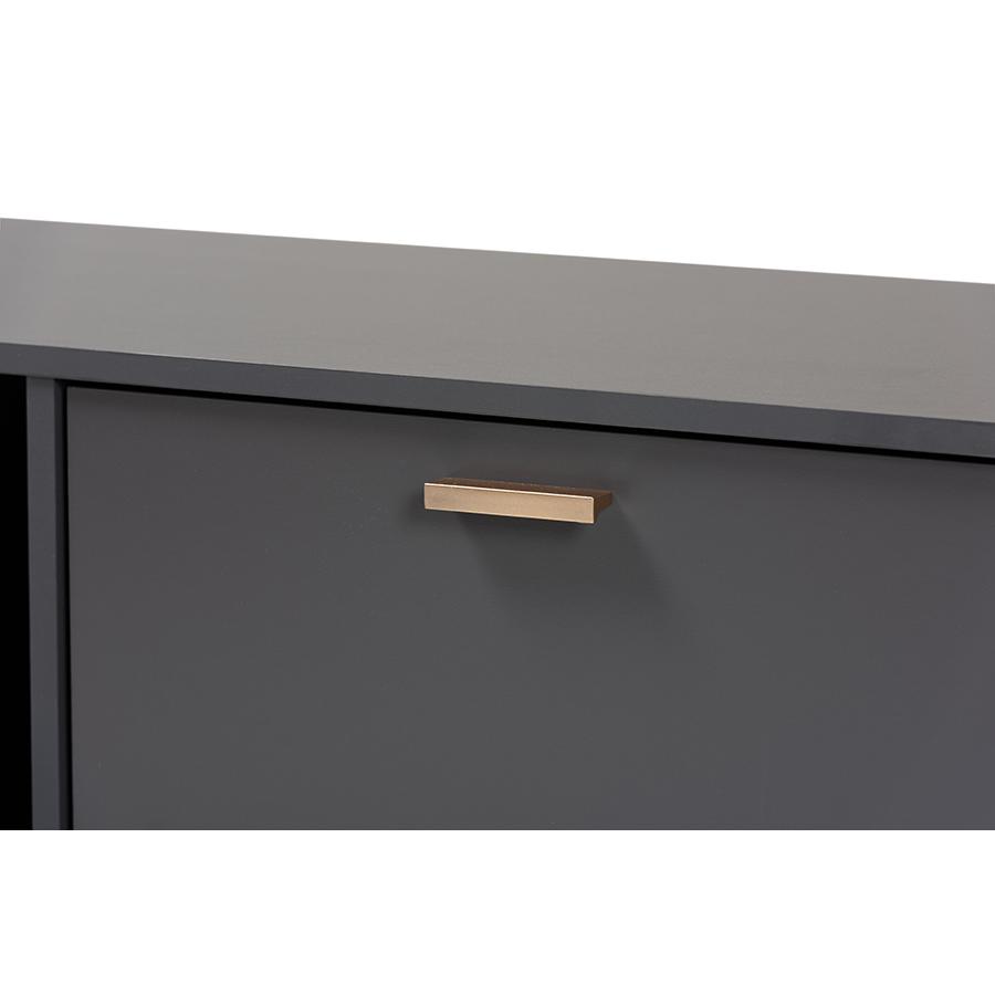 Kelson Modern and Contemporary Dark Grey and Gold Finished Wood TV Stand. Picture 5