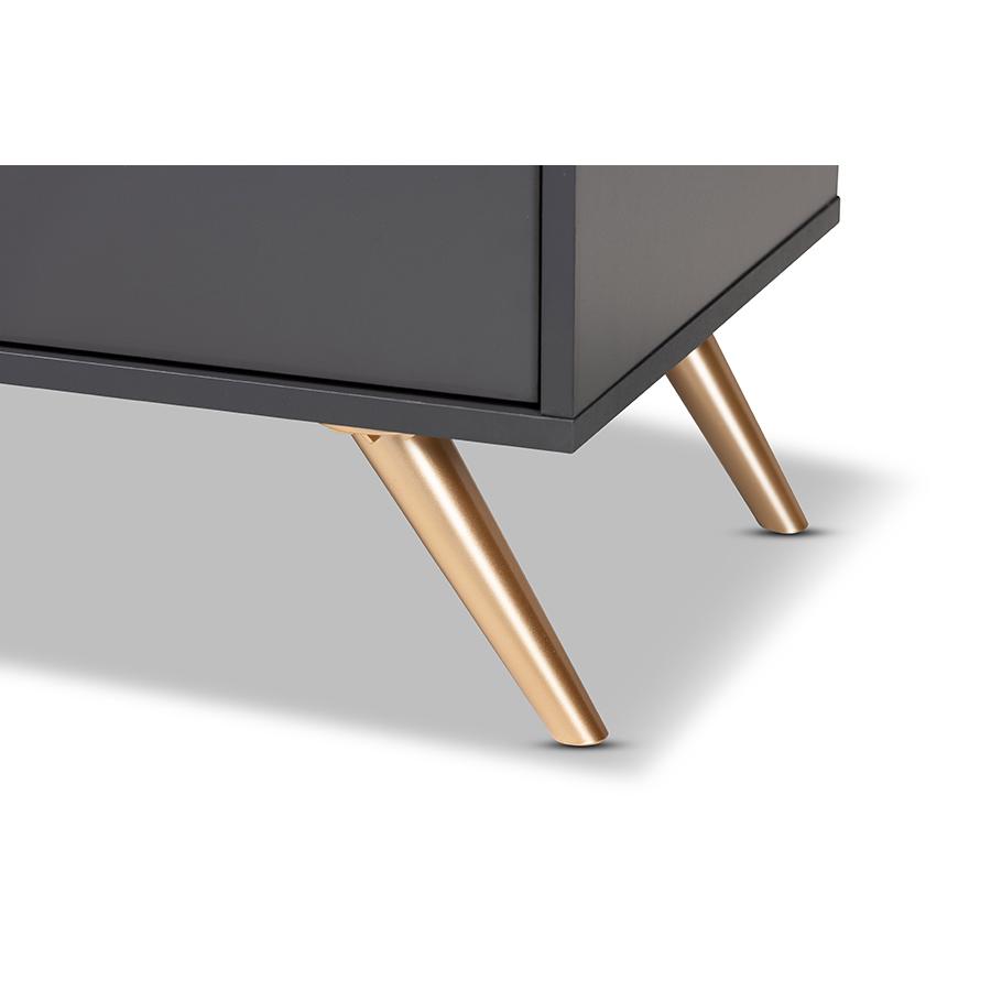Kelson Modern and Contemporary Dark Grey and Gold Finished Wood TV Stand. Picture 6