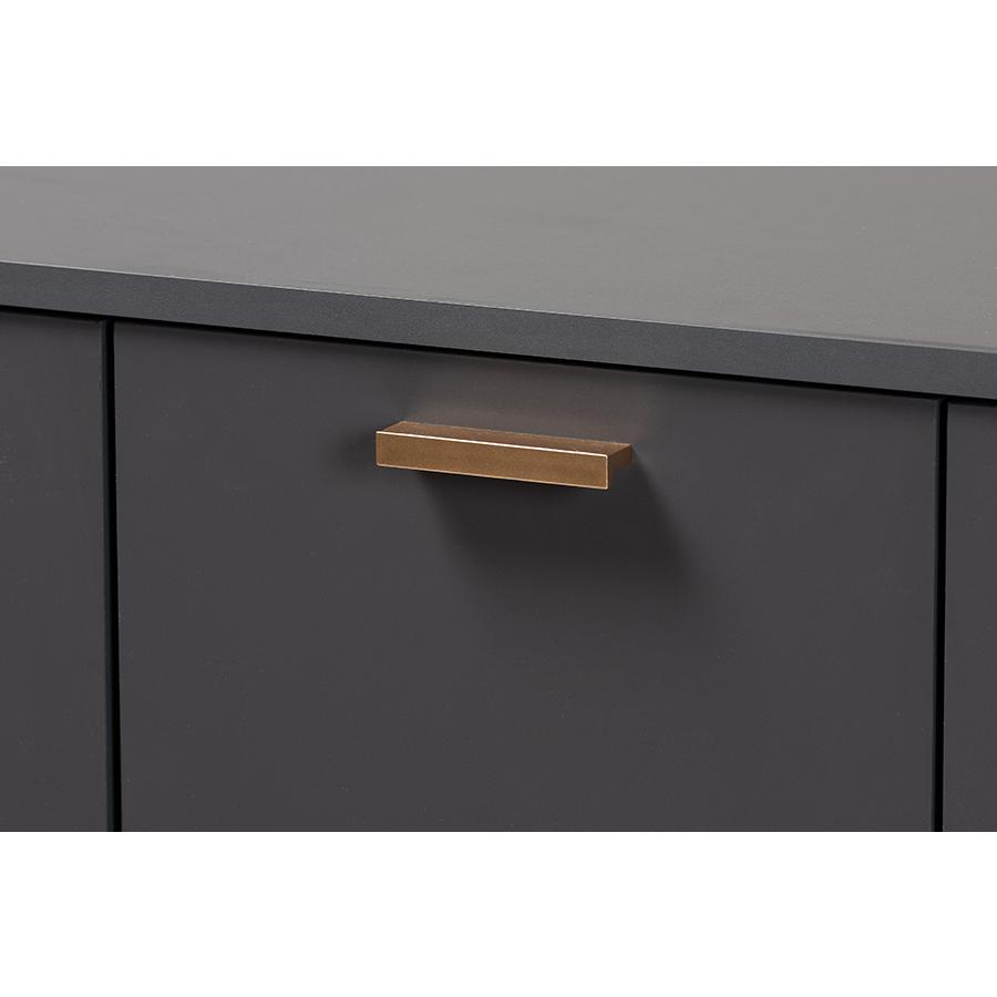Dark Grey and Gold Finished Wood 3-Door Shoe Cabinet. Picture 5