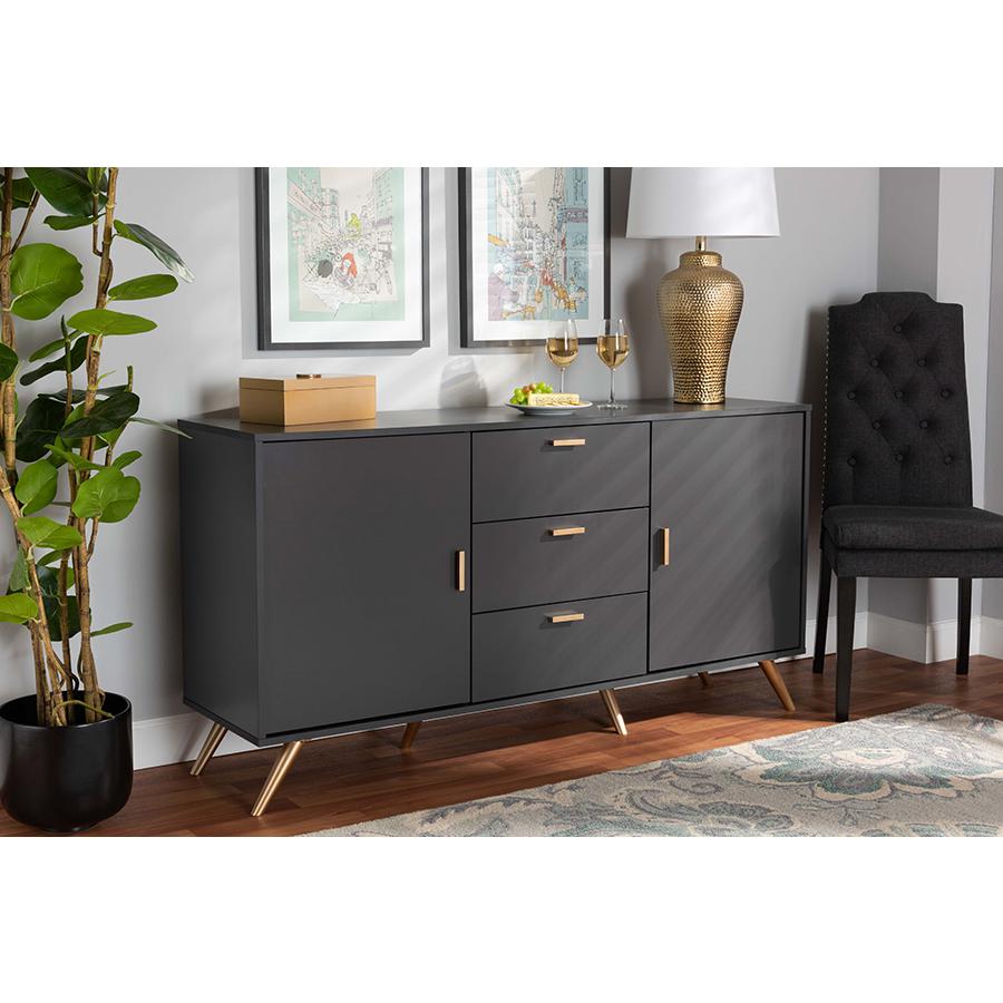 Dark Grey and Gold Finished Wood 2-Door Sideboard Buffet. Picture 7