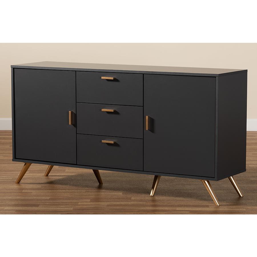 Dark Grey and Gold Finished Wood 2-Door Sideboard Buffet. Picture 8