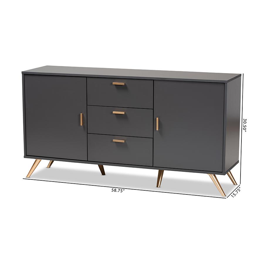 Dark Grey and Gold Finished Wood 2-Door Sideboard Buffet. Picture 9