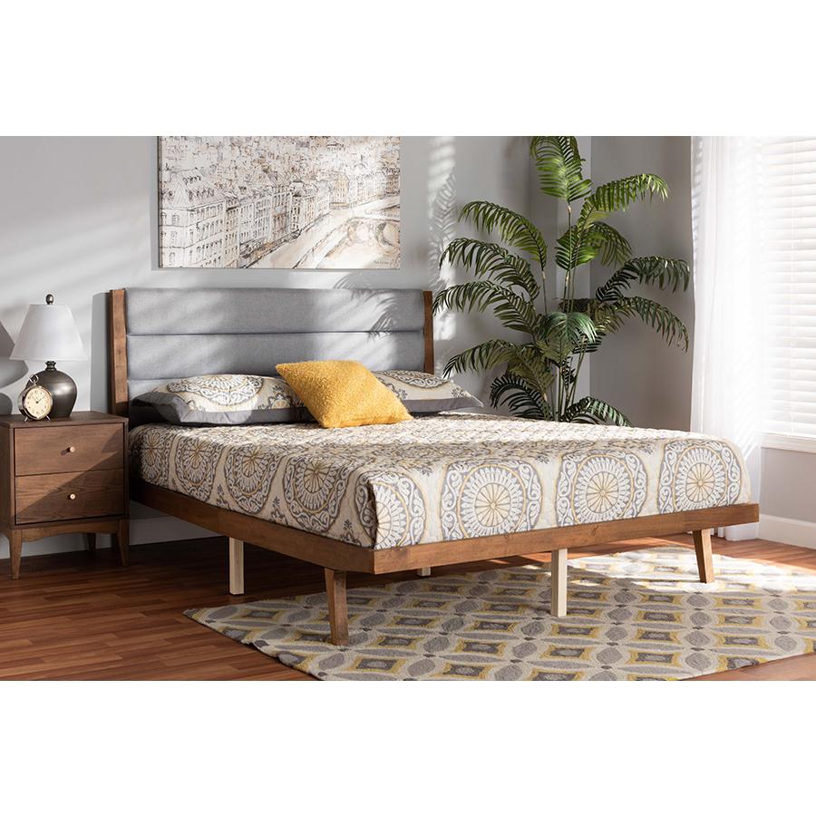 Baxton Studio Jarlan Modern and Contemporary Transitional Grey Fabric Upholstered and Walnut Brown Finished Wood Full Size Platform Bed. Picture 2