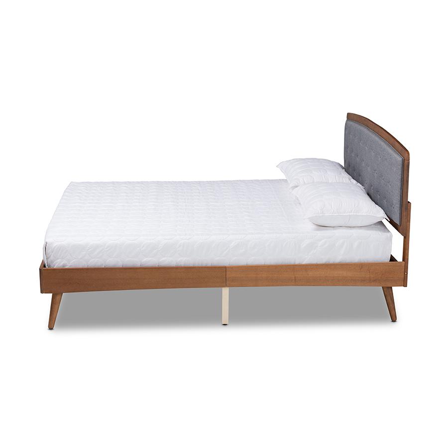 Baxton Studio Ratana Mid-Century Modern Transitional Grey Fabric Upholstered and Walnut Brown Finished Wood Full Size Platform Bed. Picture 2